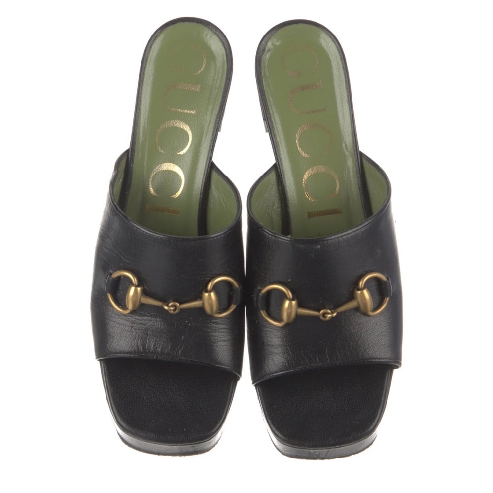 Gucci Black Leather Platform Mules - Picture 3 of 5